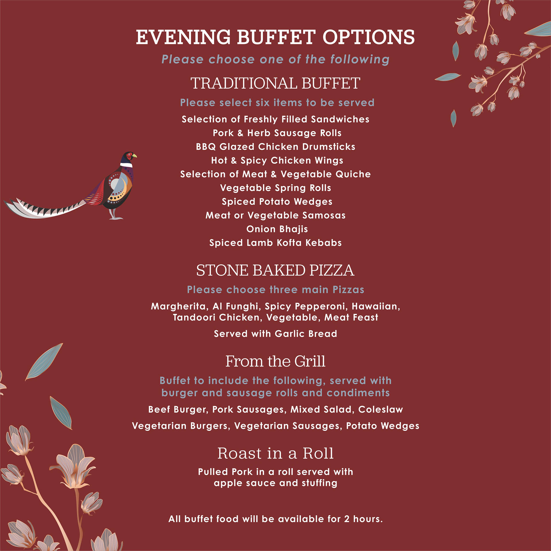 Charlecote Pheasant Hotel Stratford Upon Avon Wedding Evening Reception Buffet options