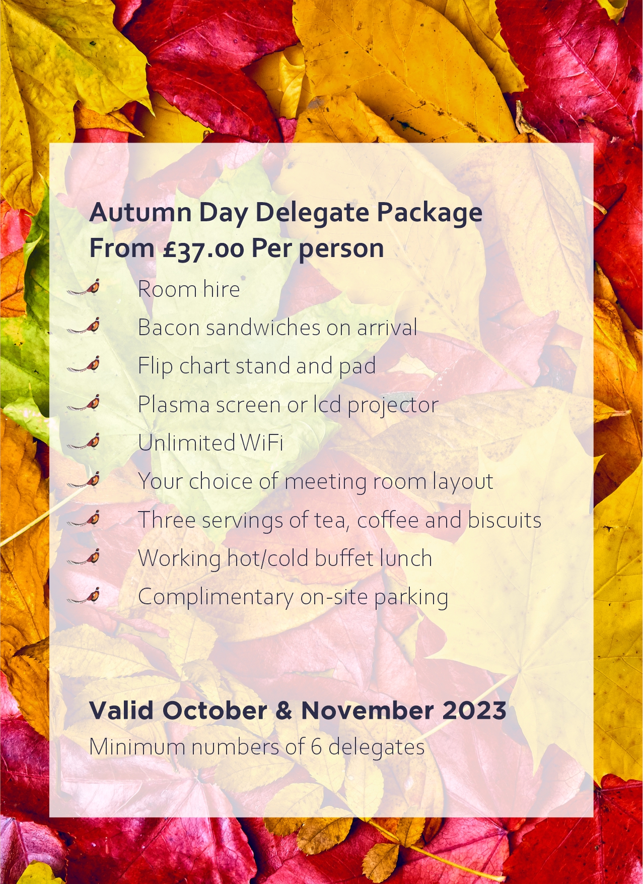 The Charlecote Pheasant Hotel - Autumn Day Delegate Package